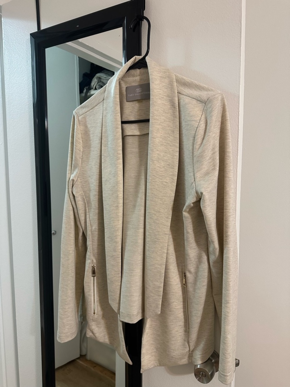 Lightweight Knit Open-Front Jacket in Light Taupe